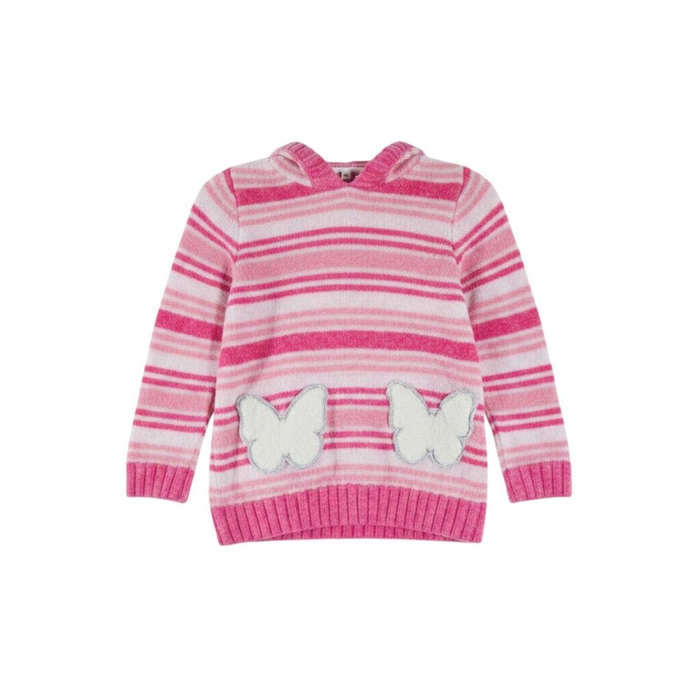 dELiA*s Girls Pink Striped Chenille Hoodie Butterfly Appliqué Size 5/6